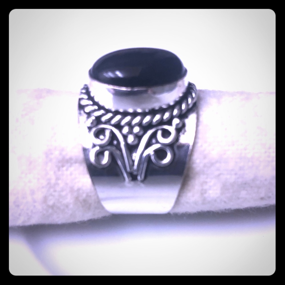 Sterling Silver Black Onyx Ring Size 8